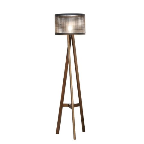 Luminária de Chão Aila Metal Preto com Base em Madeira 153cm - 69306