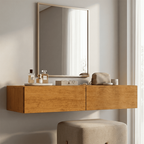 Aparador Eros 90cm Suspenso Penteadeira Flutuante com Gavetas Moderno Estilo Minimalista:naturale