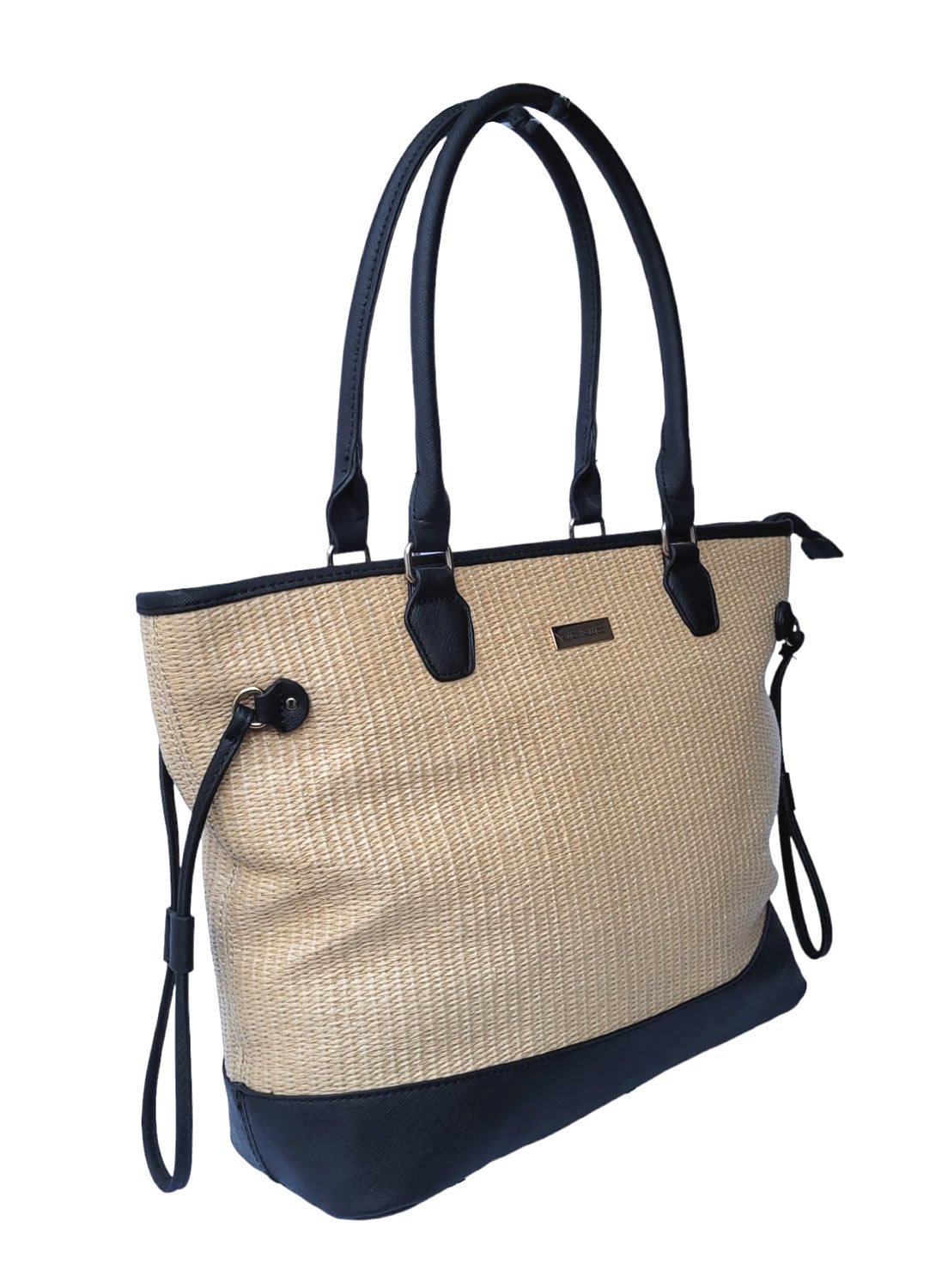 Bolsa Estilosa Palha Chic Tote Bag Espaçosa Alice Palucci Preto Semax - 2