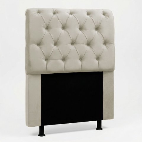 Cabeceira Cama Box Solteiro Sarah 90cm com Frame Suede Bege Claro - Desk Design