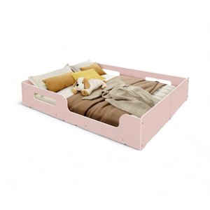 Cama Casal Montessoriana Infantil Princesa Grade de Proteção Lateral Moderna Mdf - Rosa