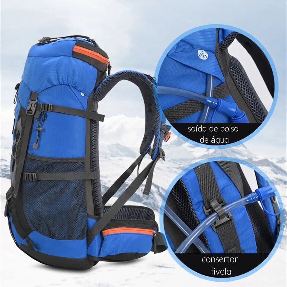 Mochila Trilha Camping Caminhada Viagem Confort 60l Free Knight 801 Azul Grande - 5