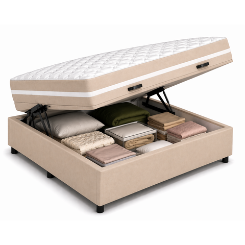 Kit Cama Box Baú Casal 138x188 cm + Colchão Molas Bonnel Casal 24 cm Bege Suede