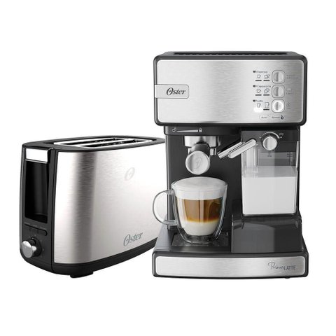 Kit Inox Cafeteira Espresso Nova Primalatte e Torradeira Oster 110v