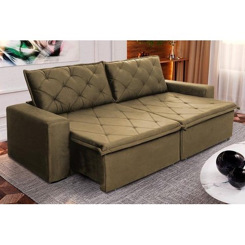 Sofá Cama Retrátil Reclinável 2,50m Bangkok Suede Velut Bege Molas no Assento - King House