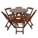 Ver imagem 1 de Mesa Dobrável De Madeira Redonda 90cm Com 6 Cadeiras Imbuia Cor: Marrom