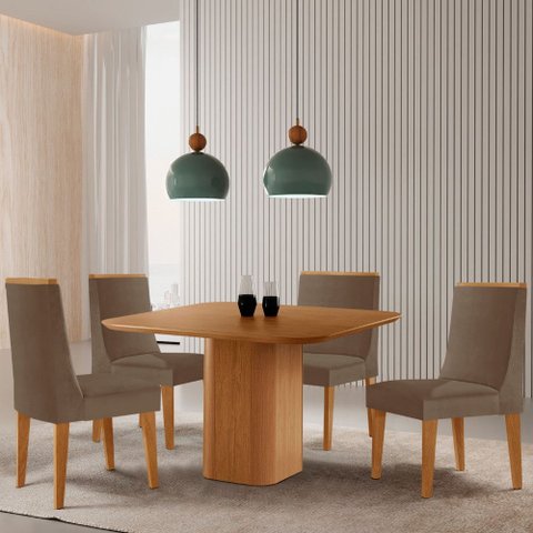 Mesa de Jantar Eloise 90cm Tampo Mdf Laminado com 4 Cadeiras Lisboa Moderna Mobilia