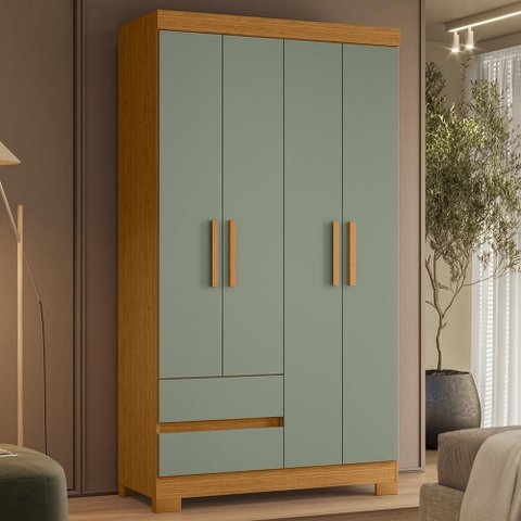 Guarda Roupa Casal 103cm 4 Portas Lipion Cinamomo/Sálvia a02 - Mpozenato