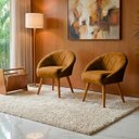 Ver imagem 1 de Kit 2 Poltrona Sala Decorativa Louis Veludo Terracota Pés Palito Castanho