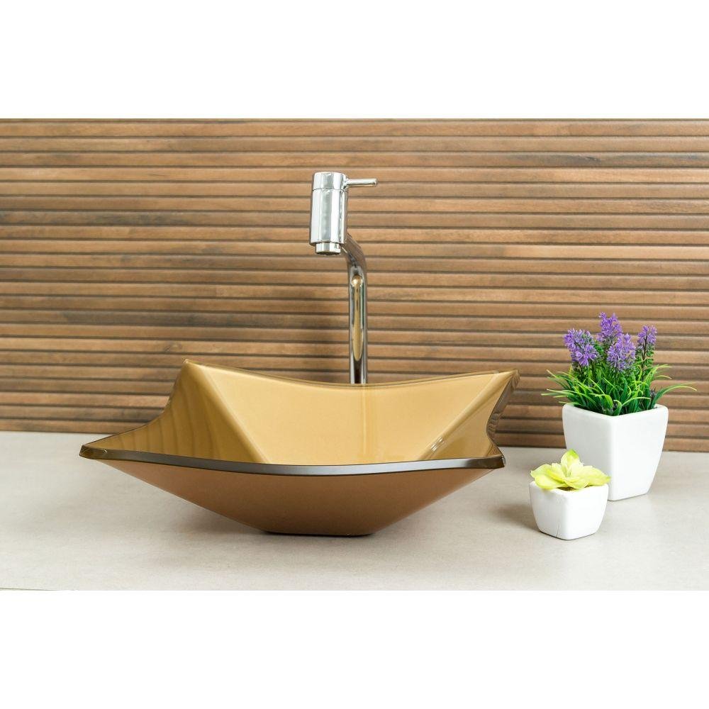 Cuba De Vidro Rt 34 cm Torneira Link + Válvula Bronze - 2