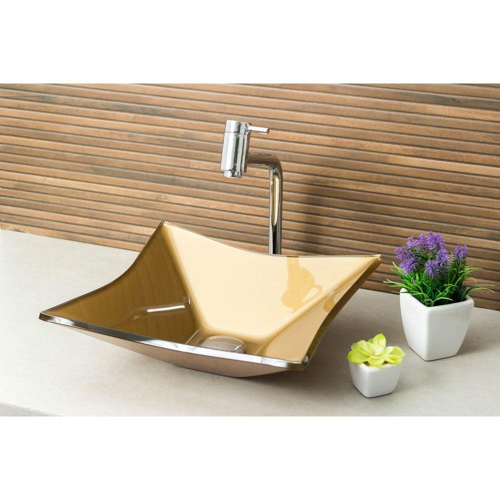 Cuba De Vidro Rt 34 cm Torneira Link + Válvula Bronze - 1