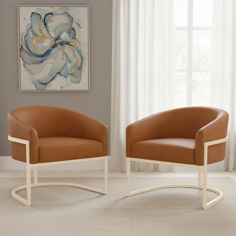 Poltrona Sala Decorativa Kit 2 Arielle Industrial Champanhe Sintético Pu D03 - D’Rossi