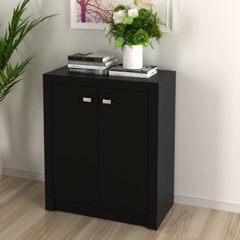 Armário Balcão para Escritório Baixo 60cm 2 Portas Me4103 Tecno Mobili - Preto