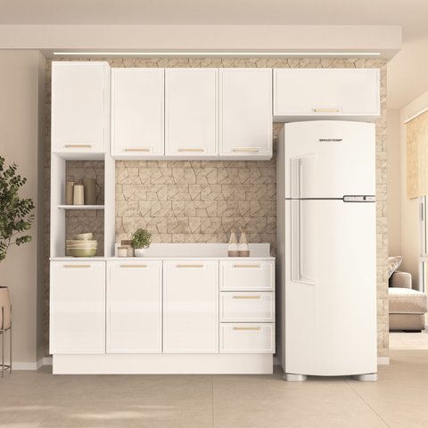 Armário de Cozinha Modulada Completa 4 Peças 200cm com Tampo 100% Mdf Amara Politorno Móveis