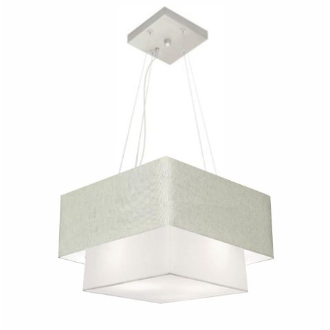 Lustre Pendente Duplo Quadrado Vivare Md-4157 Cúpula em Tecido 40x35cm - Bivolt - Rustico Cinza / Br