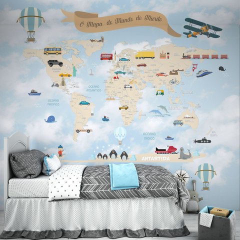Papel de Parede Infantil Mapa Mundi ( Auto Adesivo Fosco )