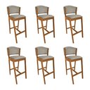 Ver imagem 1 de Kit 6 Banquetas Alta de Madeira Maciça Cerejeira Premium Ana com Encosto Linho Bege