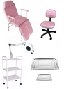 Ver imagem 1 de Kit Podologia Rosa Cadeira Mecânica Mocho À Gás Carrinho Exaustor com Luminária Fiscomed Kit Cadeira