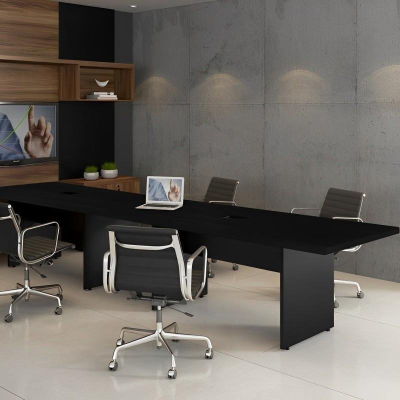 Mesa de Reunião 3,20m X 1,20m Corporativa C/ Caixa de Tomada Cor:preto com Preto