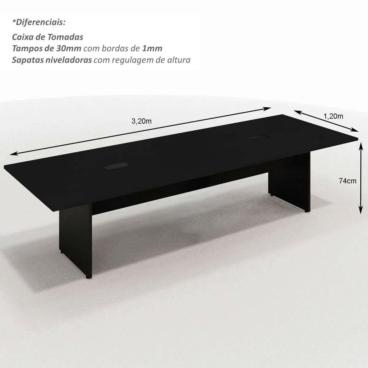 Mesa de Reunião 3,20m X 1,20m Corporativa C/ Caixa de Tomada Cor:preto com Preto - 4