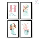 Ver imagem 1 de Quadrinho Decorativo Quarto Menina Aquarela Flor Cachorro:preta
