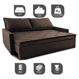 Sofá Sem Caixa Retrátil e Reclinável 1,65m Cama inBox Loft Linho Marrom - 3