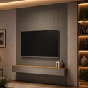 Ver imagem 4 de Painel Ripado para TV 85 pol com Bancada Suspensa Orgânica 219cm Slats L05 Tauari Gris Fosco - Lyam
