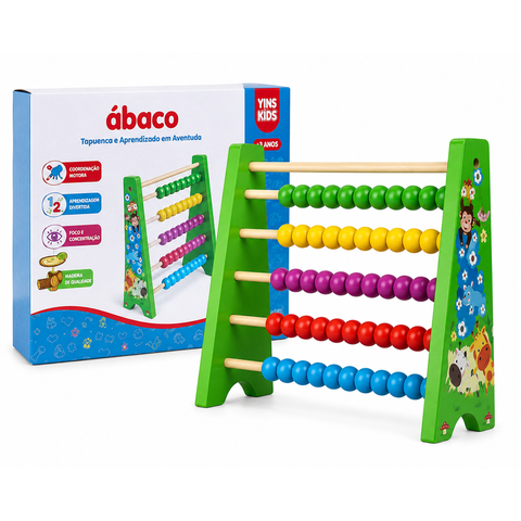 Ábaco Educativo Madeira 5 Hastes Animais Colorido