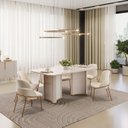 Ver imagem 1 de Conjunto Sala de Jantar Liz Tampo com Vidro Retangular 180cm com 6 Cadeiras Vitta Bege/Off White/Perola