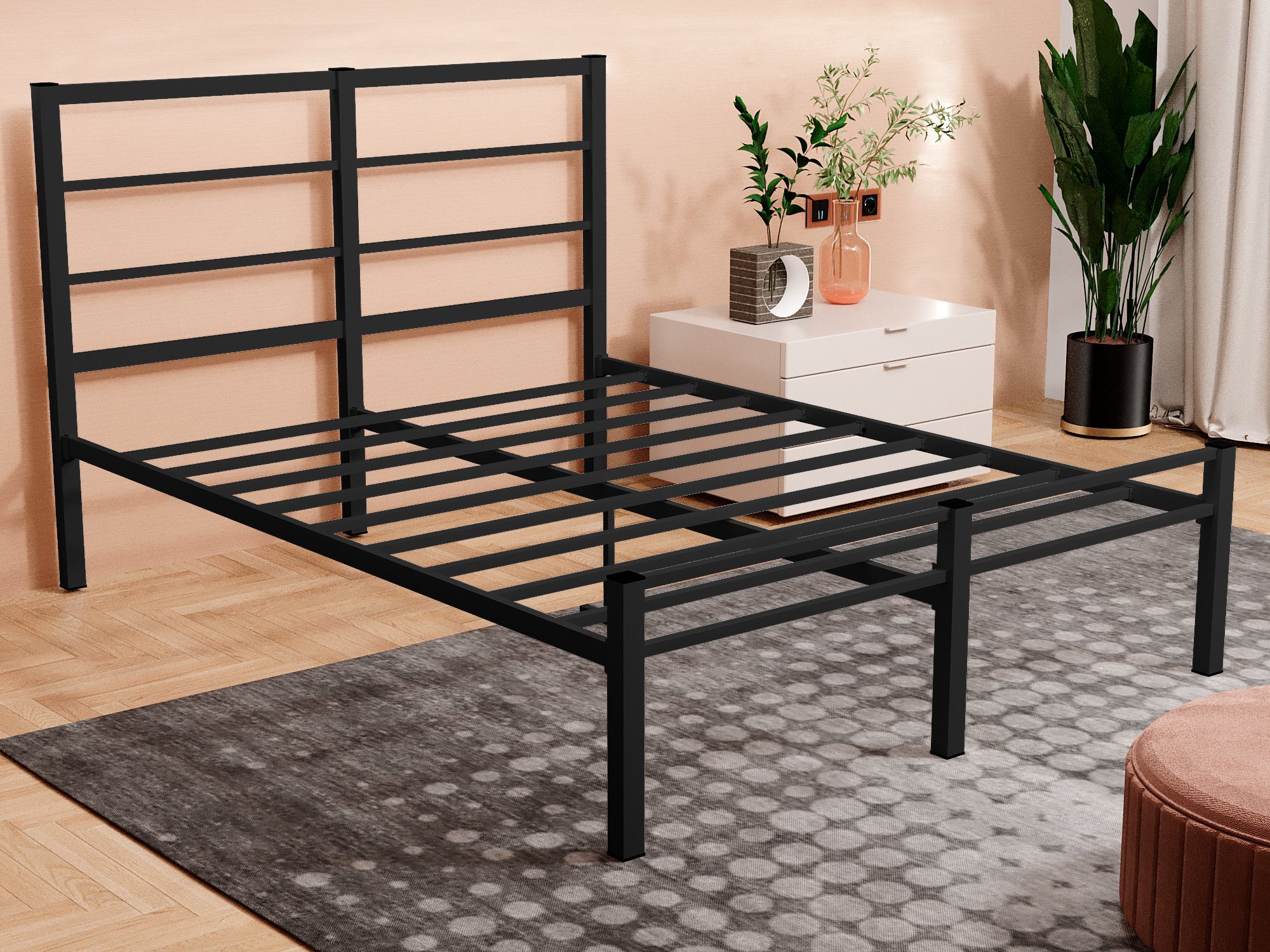 CAMA CASAL CRISTAL FERRO/AÇO COM 3 BARRAS P/ATE 250 KG -SUPER REFORÇADA - PRETO - 3