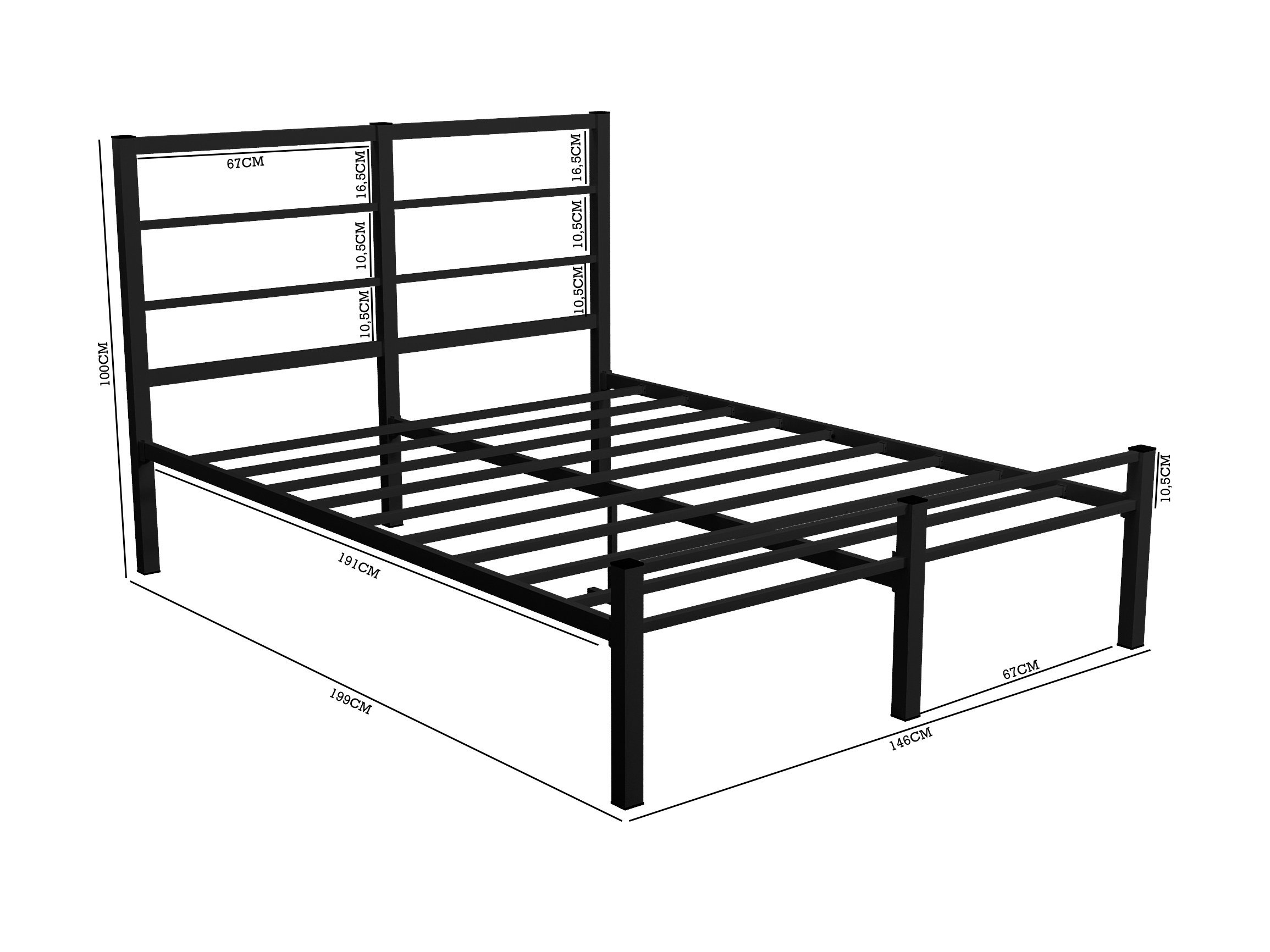 CAMA CASAL CRISTAL FERRO/AÇO COM 3 BARRAS P/ATE 250 KG -SUPER REFORÇADA - PRETO - 2