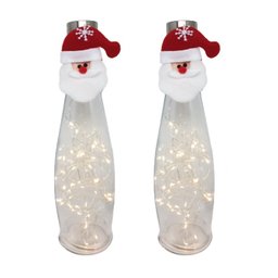 Jogo Garrafa Luminária Natal Papai Noel Fio de Fada Micro LED Pilha 2 Unidades - Master Christmas - 1