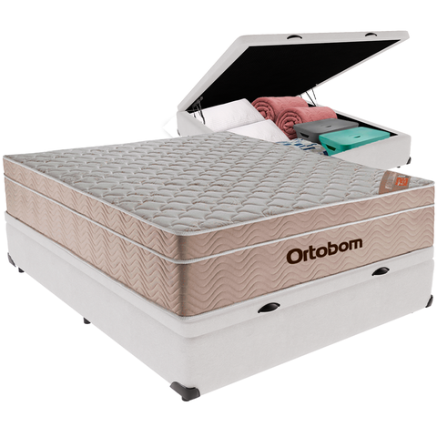 Cama Box Baú e Colchão Airtech Springpocket Molas Ensacadas Viúvo Ortobom: Branco