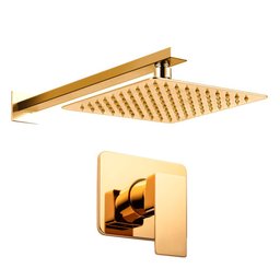Kit Ducha Quadrada Dourado Inox 20x20 Parede Padrão Docol - 1