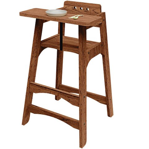 Cadeira de Alimentação com Bandeja para Bebê Criança Madeira Maciça Rústica W02 Imbuia - Lyam Decor