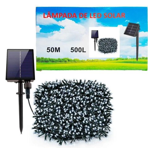 Pisca Fio de Leds Solar 500 Lâmpadas Externa Decoração 50m