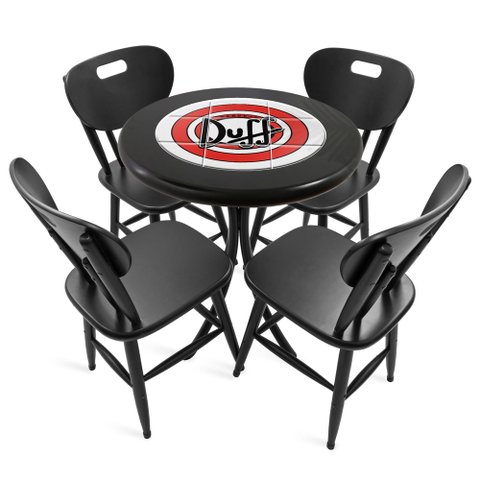 Conjunto Mesa Madeira Azulejo 60cm - Bistrô Fixa 78cm + 4 Cadeiras 43 - Preta - Duff