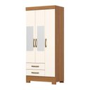 Ver imagem 2 de Guarda Roupa Solteiro BE16 3 Portas de Bater 2 Gavetas com Espelho Cinamomo-Off White Briz Móveis