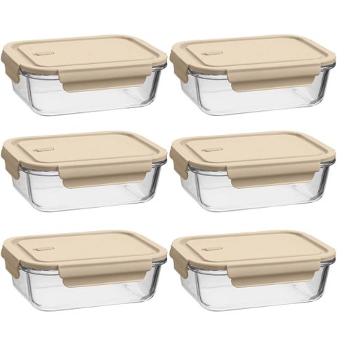 6 Potes Herméticos de Vidro Borossilicato 410ml Uz Retangulares Pequenos Capuccino Porta