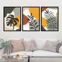 Ver imagem 1 de Kit 3 Quadros Abstrato Folhas 33x24cm - com vidro:Madeira preta