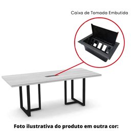 Mesa de Reunião com Caixa de Tomada Retangular 200 x 90 cm Pé Tub PE25 em MDP Cor Preto Base Preta - 2