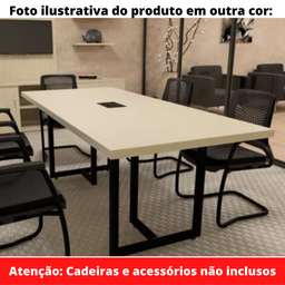 Mesa de Reunião com Caixa de Tomada Retangular 200 x 90 cm Pé Tub PE25 em MDP Cor Preto Base Preta - 3
