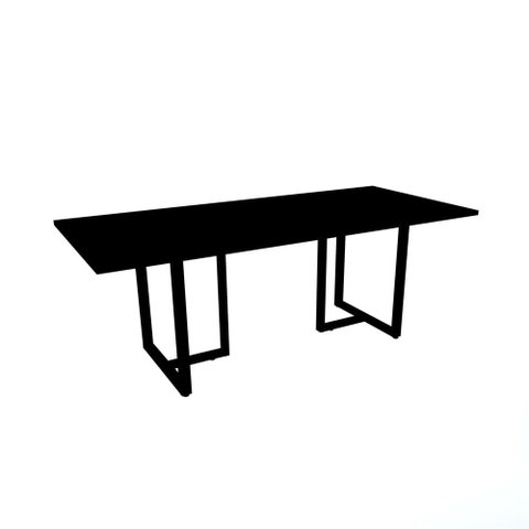 Mesa de Reunião com Caixa de Tomada Retangular 200 x 90 cm Pé Tub PE25 em MDP Cor Preto Base Preta