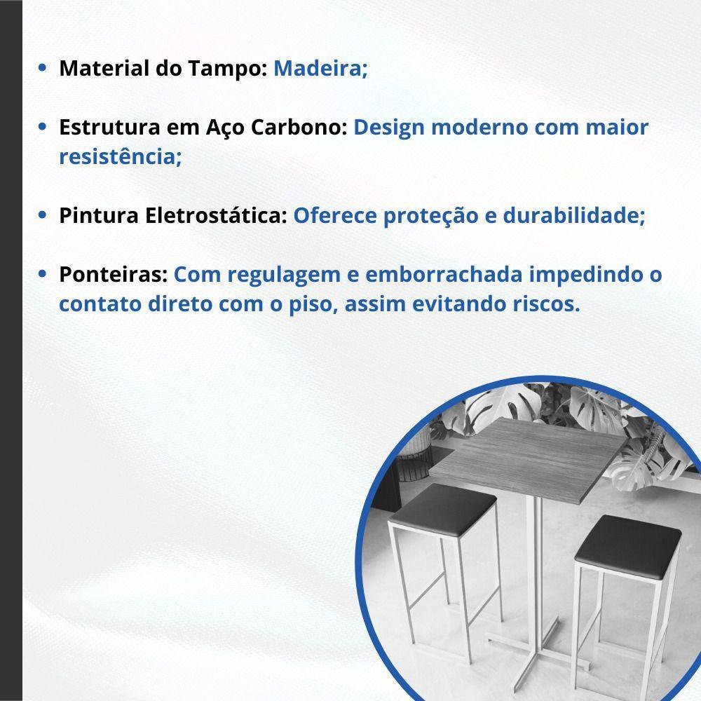 Conjunto Mesa Alta Bar Vidro 2 Bancos White Laca Branca - 3