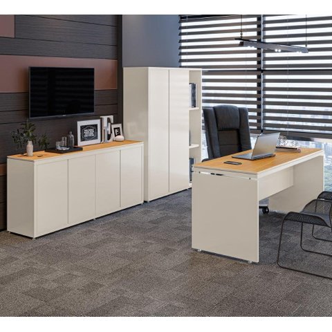Conjunto de Escritório Office 3 Peças Mesa Balcão Armário Oslo
