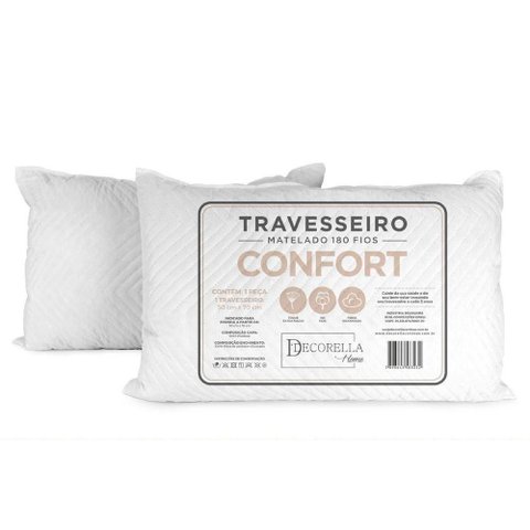 Travesseiro Tradicional Confort 50cm X 70cm Matelado em 100% Poliéster com Fibra Siliconada Toque