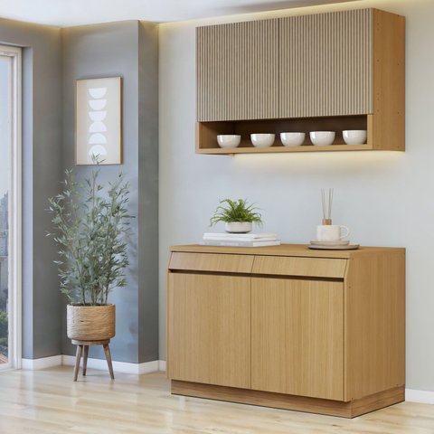 Cozinha Completa Modulada 2 Peças 4 Portas 2 Gavetas com Rodapé 100% MDF Simone Mendes Marrom/Carvalho/Greige