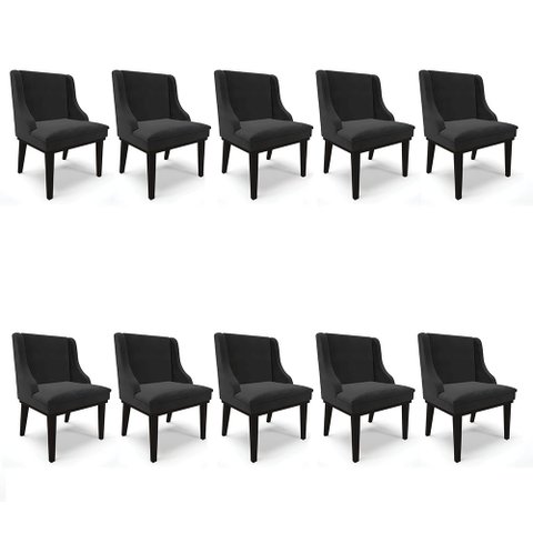 Kit 10 Cadeiras de Jantar Liz Veludo Preto Base Fixa Madeira Preto - D’Rossi