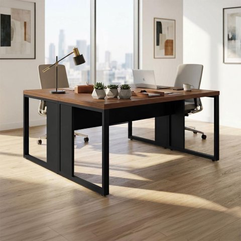 Plataforma para Escritório Industrial 170cm MDP Nogal com Preto F5 Office