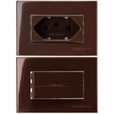 Ver imagem 1 de Tomada Embutir Móvel Mdf Madeira 3 Pinos 10a Marrom + Interruptor Duplo Sleek